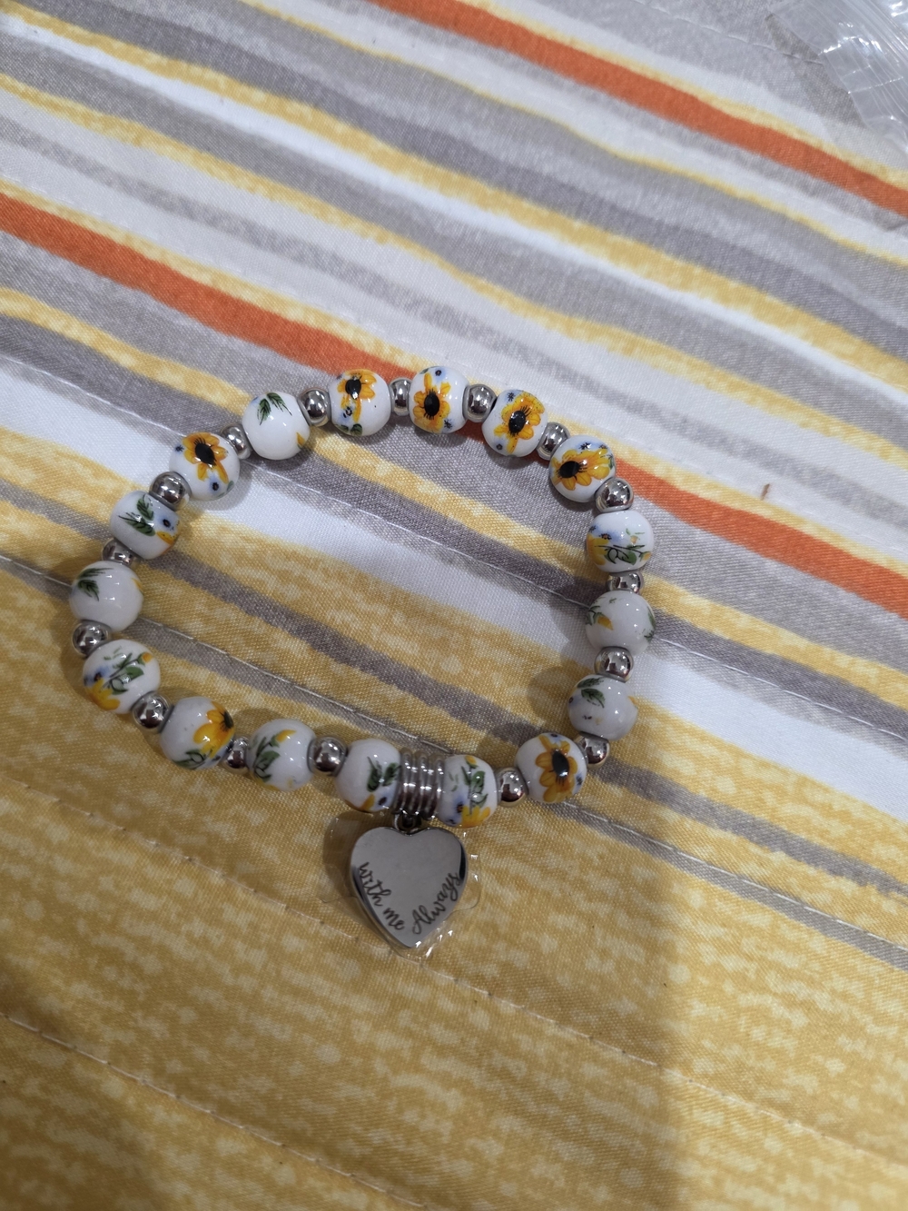 Sunflower Beaded Charm Bracelet - White & Yellow